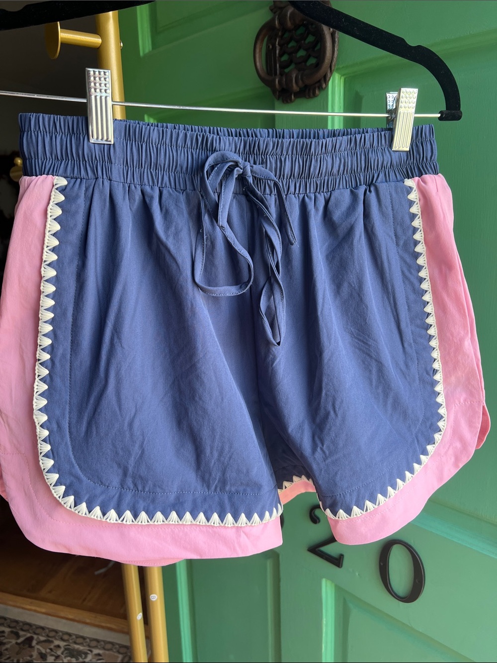 Navy Shorts with Pink embroidered Trim NEW